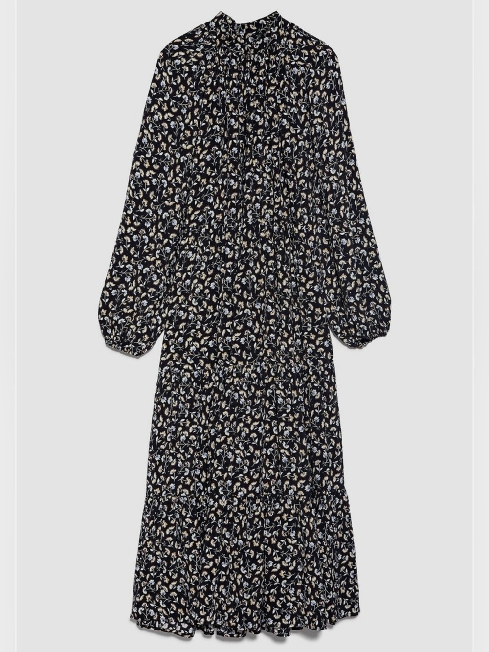 Zara Long Sleeve Black Floral Maxi Dress - Large